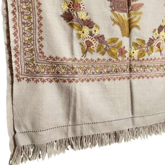 Pashmina Shawl/Scarf Cashmere Wool Womens Gray Embroidered Floral Size 71 x 28" - Picture 3 of 6